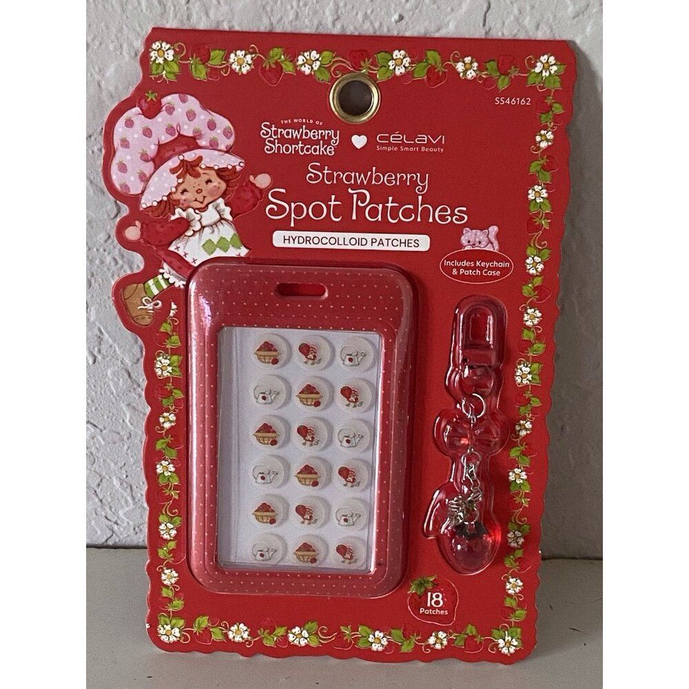 StrawberryâShortcake Spot Patches With Keychainâ And Reusable Case Red 18 ct NEW